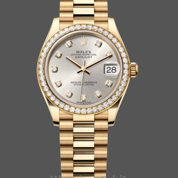Replica Rolex Datejust 31 Gelbgold Silber Diamant Zifferblatt Diamant Lünette M278288RBR 0028 Damenuhr