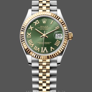 Replica Rolex Datejust 31mm Edelstahl und Gelbgold 278273 0016 Grün VI Roman Jubilee
