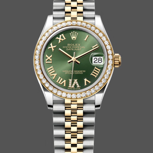 Replica Rolex Datejust 31mm Edelstahl und Gelbgold 278383RBR 0016 Grün VI Römisch Jubiläum Modebewusste Damen