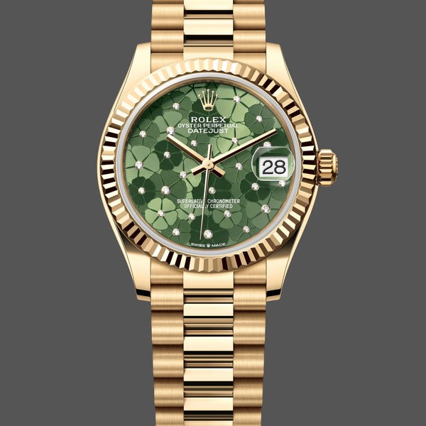 Replica Rolex Datejust 31mm Gelbgold 278278 Olive Green Floral President m278278 0046 Feminine Ausstrahlung