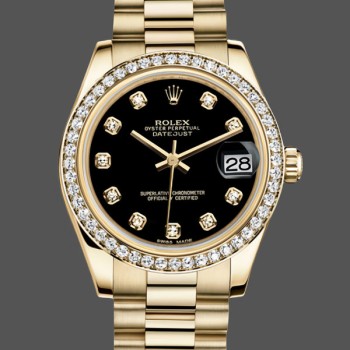 Replica Rolex Datejust 31mm Gelbgold Schwarzes Zifferblatt 178288 0011 Damen Uhr