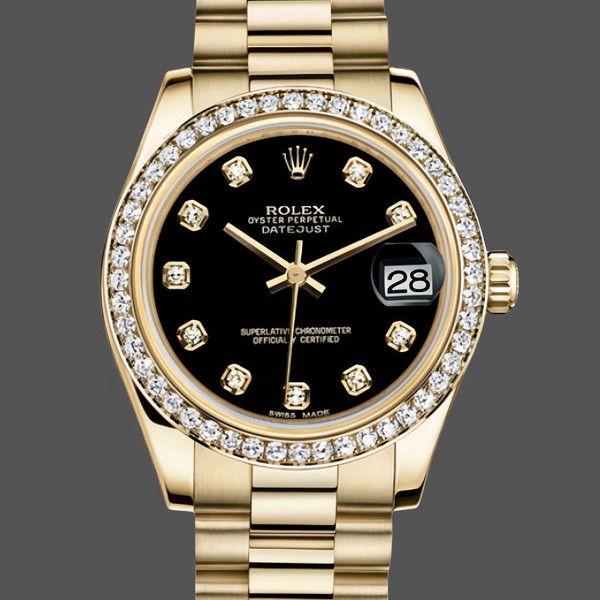 Replica Rolex Datejust 31mm Gelbgold Schwarzes Zifferblatt 178288 0011 Damen Uhr Moderne Replik