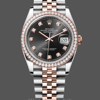 Replica Rolex Datejust 36 Steel & Everose Gold Black Dial Diamond Bezel m126281rbr 0007