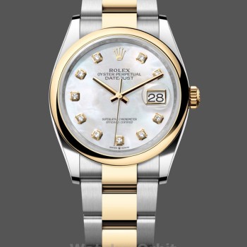Replica Rolex Datejust 36 Steel & Yellow Gold Mother of Pearl Diamond Dial M126203 0024 Damen Uhr