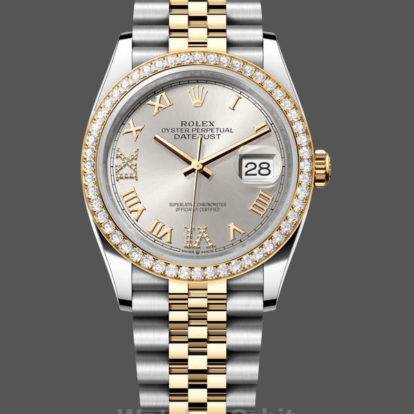 Replica Rolex Datejust 36 Gelbgold & Diamanten Silber Diamant Pave Römisches Zifferblatt m126283rbr 0017 Wunderschönes Design