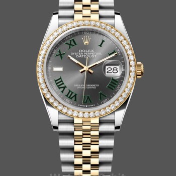 Replica Rolex Datejust 36 Gelbgold & Diamanten Slate Wimbledon Roman Dial m126283rbr 0021
