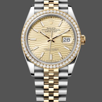 Replica Rolex Datejust 36mm Edelstahl und Gelbgold 126283RBR Champagner Index Jubiläum