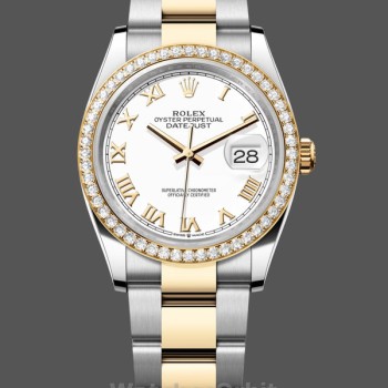 Replica Rolex Datejust 36mm Edelstahl und Gelbgold m126283rbr 0016 Weißes Römisches Oyster