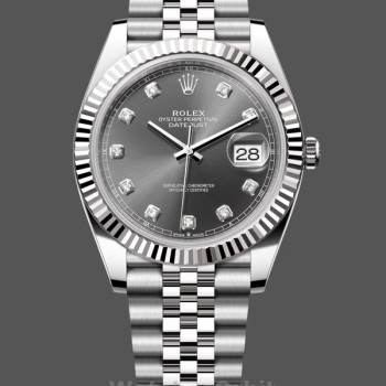 Replica Rolex Datejust 41 Rhodium Diamond Dial Fluted Bezel m126334 0006 Herrenuhr
