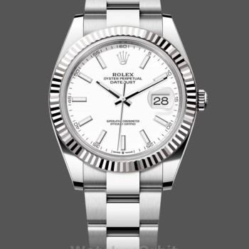 Replica Rolex Datejust 41 Edelstahl und Weißgold Weißes Zifferblatt M126334 0009 Herrenuhr