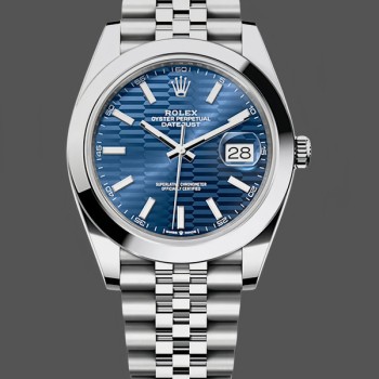 Replica Rolex Datejust 41 Edelstahl Glatt 126300 0024 Blaue Strich-Zifferblatt