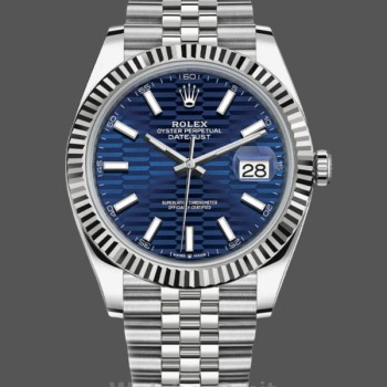 Replica Rolex Datejust 41mm Pre owned Blue Motif Dial Jubilee Bracelet 126334