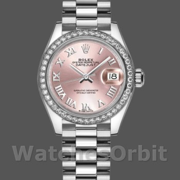 Replica Rolex Datejust Diamond Bezel Pink Dial Roman Numerals hour markers 279136RBR 28mm Lady Replica Uhr