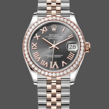 Replica Rolex Datejust Lady 31 Rose Gold Steel Slate Roman Diamond VI Dial & Diamond Bezel Jubilee Bracelet 278381RBR