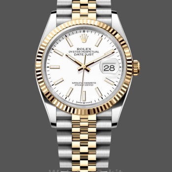 Replica Rolex Datejust m126233 0019 Weißes Index-Zifferblatt Geriffelte Lünette 36MM Unisex Replica Uhr