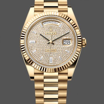 Replica Rolex Day Date 40 Gelbgold Pave Diamant Zifferblatt M228238 0054 Herrenuhr