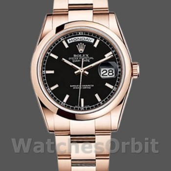 Replica Rolex Day Date 118205 Black Dial Rose Gold 36mm Unisex Replica Uhr