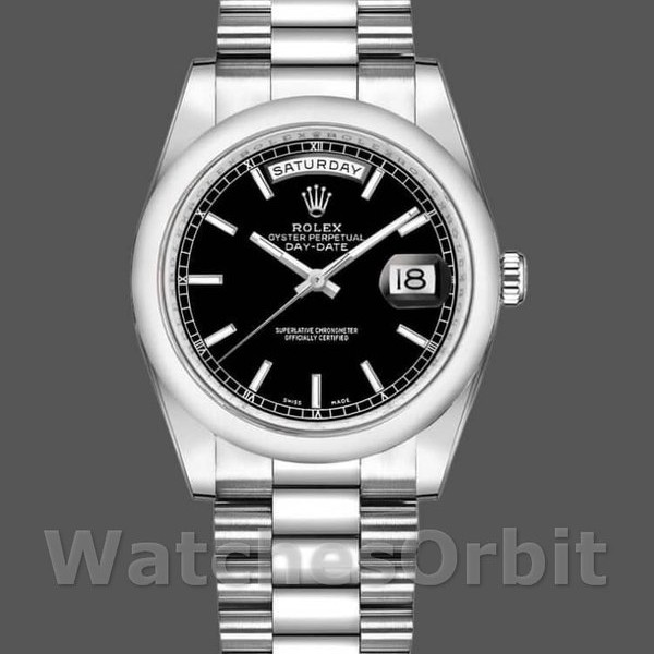 Replica Rolex Day Date 118206 Platinum Black Dial 36mm Unisex Replica Uhr, Nachbau, Elegantes Design