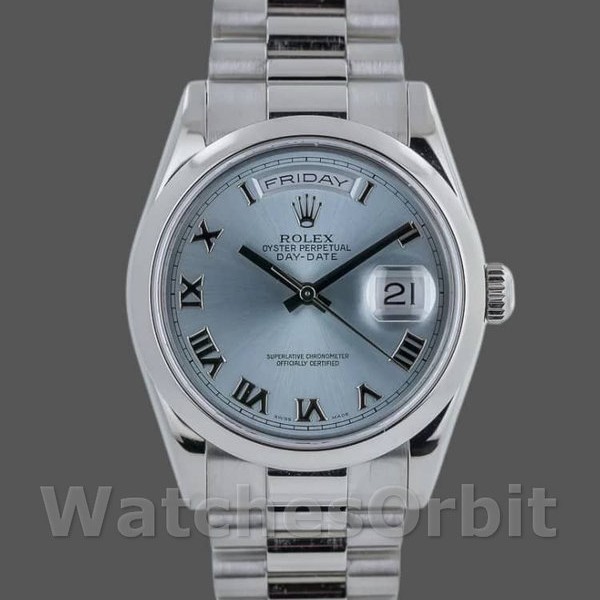 Replica Rolex Day Date 118206 Platinum Ice Blue dial 36mm Unisex Replica Uhr, Replika Uhren, Hochwertige Nachbildung
