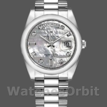 Replica Rolex Day-Date 118206 Platin Weiß Mother of Pearl Diamond Dial 36mm Unisex Replica Uhr