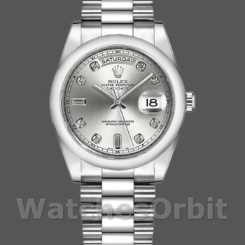 Replica Rolex Day-Date 118206 Silber Diamant Zifferblatt Platin 36mm Unisex Replica Uhr