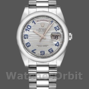 Replica Rolex Day Date 118206 Wave Pattern Ice Blue Dial Arabic Numerals 36mm Unisex Replica Uhr