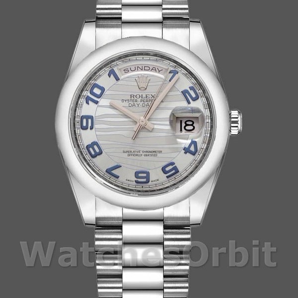 Replica Rolex Day Date 118206 Wave Pattern Ice Blue Dial Arabic Numerals 36mm Unisex Replica Uhr, Replica Uhren, Präzise Verarbeitung