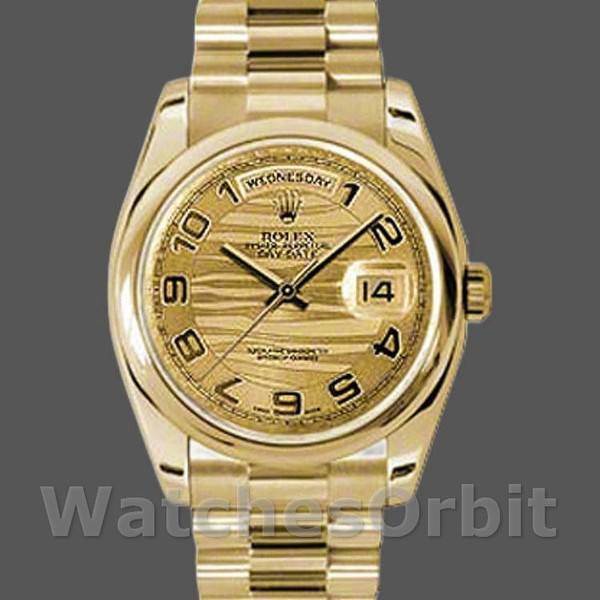 Replica Rolex Day-Date 118208 Arabic Numeral Wave Champagne Dial 36mm Unisex Replica Uhr, Replik, Präzise Verarbeitung