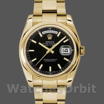 Replica Rolex Day-Date 118208 Black Arab Dial Yellow Gold 36mm Unisex Replica Uhr