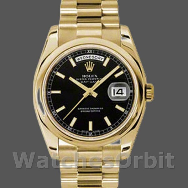 Replica Rolex Day-Date 118208 Black Dial Automatic Yellow Gold 36mm Unisex Replica Uhr, Nachbau, Exklusive Verarbeitung