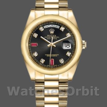 Replica Rolex Day-Date 118208 Black Diamond Dial 36mm Unisex Replica Uhr