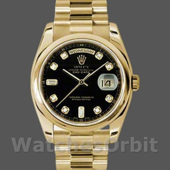 Replica Rolex Day-Date 118208 Black Diamond Dial 36mm Unisex Replica Uhr