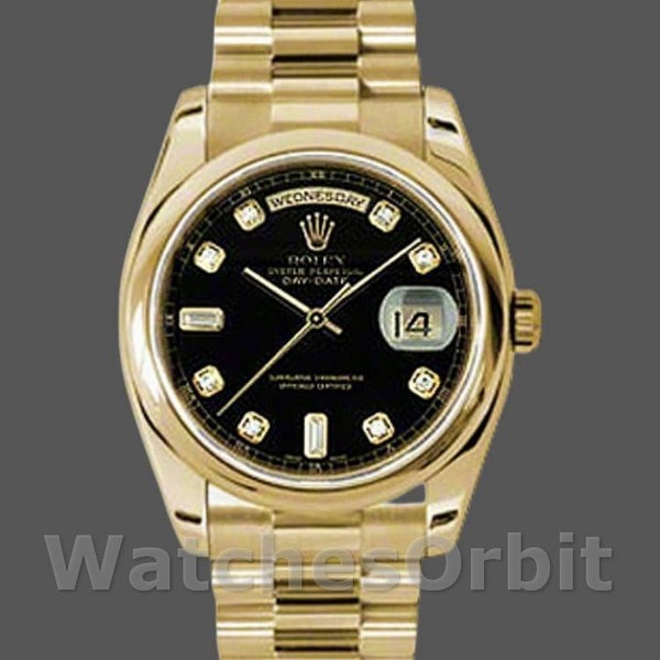 Replica Rolex Day-Date 118208 Black Diamond Dial 36mm Unisex Replica Uhr, Replica Uhr, Präzise Verarbeitung