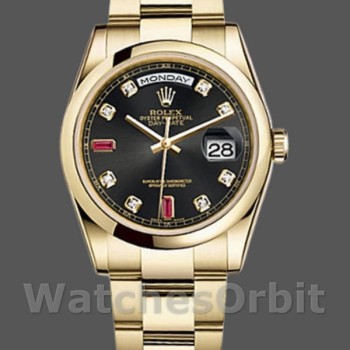 Replica Rolex Day-Date 118208 Black Diamond Dial Gelbgoldgehäuse 36mm Unisex Replica Uhr