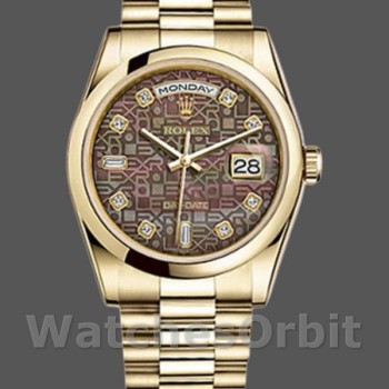 Replica Rolex Day-Date 118208 Black MOP Diamond Dial 36mm Unisex Replica Uhr
