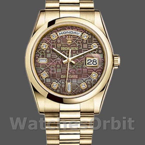 Replica Rolex Day-Date 118208 Black MOP Diamond Dial 36mm Unisex Replica Uhr, Replik, Hochwertige Nachbildung