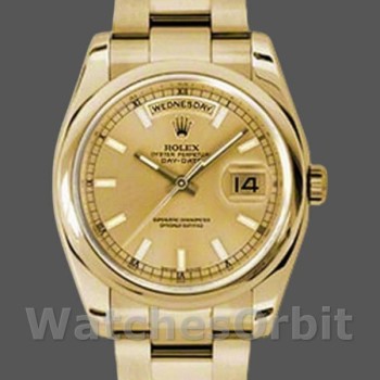 Replica Rolex Day-Date 118208 Champagner Zifferblatt 36mm Unisex Replica Uhr