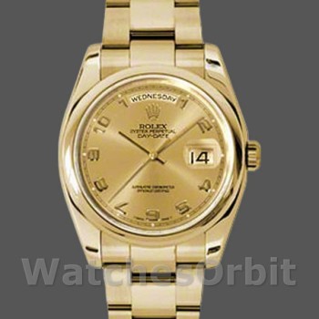 Replica Rolex Day-Date 118208 Champagner Zifferblatt Arabische Zahlenstundenmarkierungen 36mm Unisex Replica Uhr