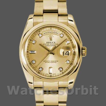 Replica Rolex Day-Date 118208 Champagner Diamant Zifferblatt 36mm Unisex Replica Uhr