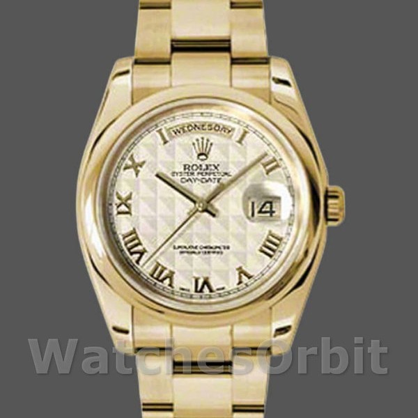 Replica Rolex Day-Date 118208 Roman Numeral Pyramid Ivory Dial 36mm Unisex Replica Uhr, Exakte Nachbildung, Klassisches Design