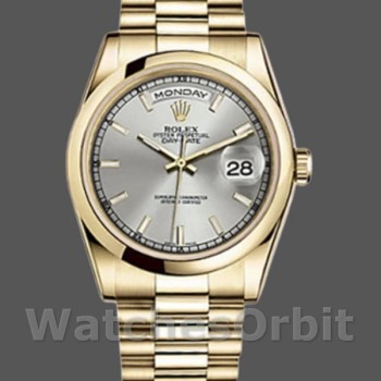 Replica Rolex Day-Date 118208 Silber Zifferblatt Domed Lünette 36mm Unisex Replica Uhr