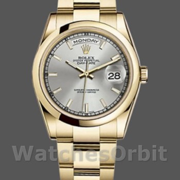Replica Rolex Day-Date 118208 Silber Zifferblatt Gelbgold 36mm Unisex Replica Uhr