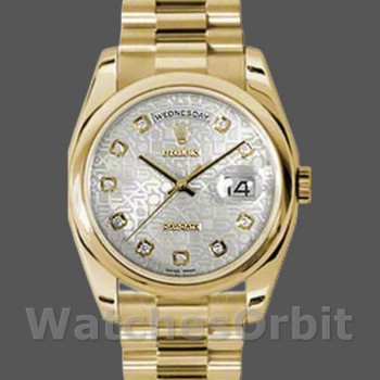 Replica Rolex Day-Date 118208 Silver Diamond Jubilee Dial Gelbgold 36mm Unisex Replica Uhr