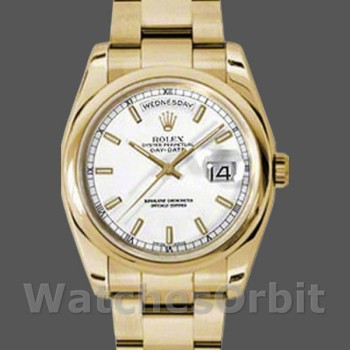 Replica Rolex Day-Date 118208 Weißes Zifferblatt Gelbgold 36mm Unisex Replica Uhr