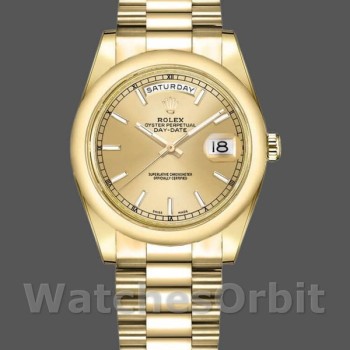 Replica Rolex Day-Date 118208 Gelbgold Champagner Zifferblatt 36mm Unisex Replica Uhr