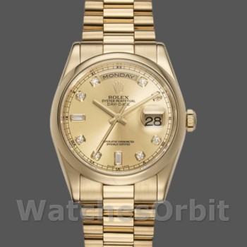 Replica Rolex Day-Date 118208 Gelbgold Champagner Diamant Zifferblatt 36mm Unisex Replica Uhr