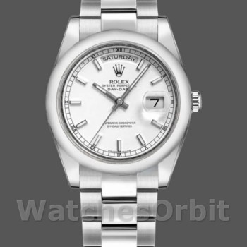 Replica Rolex Day-Date 118209 Weißgold Oyster Armband Weißes Zifferblatt 36mm Unisex Replica Uhr