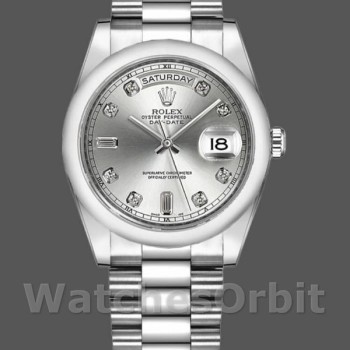 Replica Rolex Day-Date 118209 Weißgold Silber Diamant Zifferblatt Automatik 36mm Unisex Replica Uhr