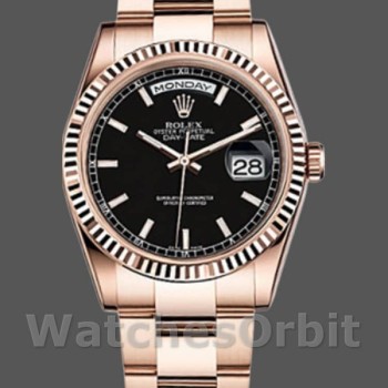 Replica Rolex Day-Date 118235 Black Dial Fluted Bezel 36mm Unisex Replica Uhr