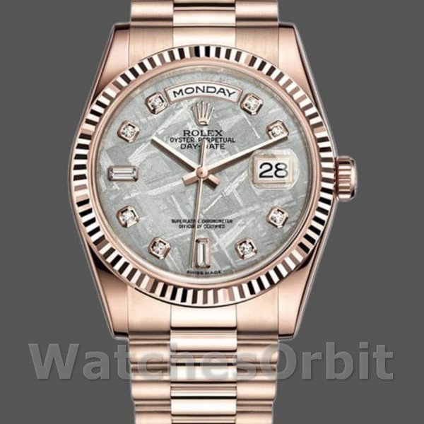 Replica Rolex Day-Date 118235 Everose Gold Meteorite Diamond Dial 36mm Unisex Replica Uhr, Imitat, Exklusive Verarbeitung